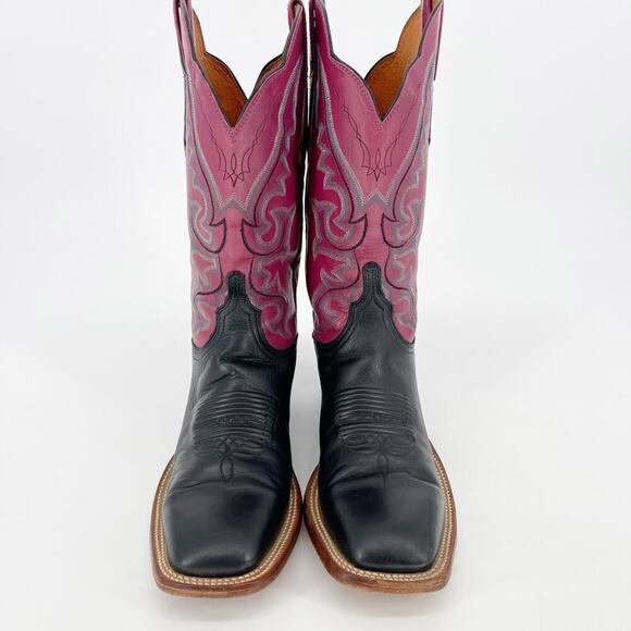 Lucchese Black Mauve Colorblock Square Toe Low Heel Western Cowgirl Boot size 10 - Picture 5 of 11